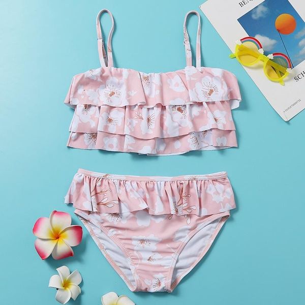 

est arrival kids girls two-piece swimming clothes set pink floral printed pattern boat neck +shorts swimwear suits one-pieces, Black