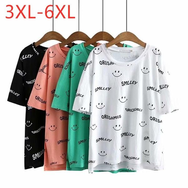 

plus size t-shirt 2021 ladies summer for women large short sleeve loose cotton green white print o-neck 3xl 4xl 5xl 6xl, Black