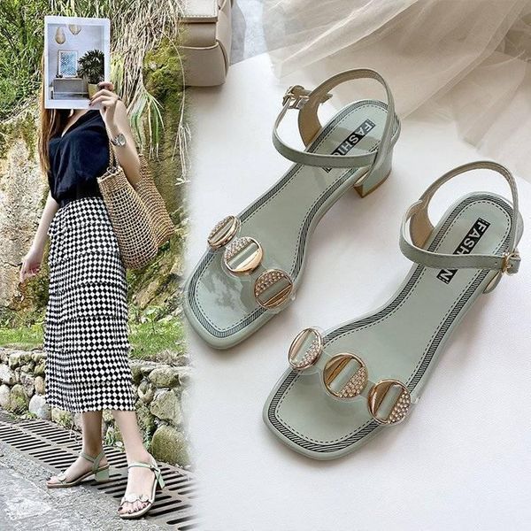 

sandals 2021 low-heeled shoes with strap suit female beige all-match open toe med black peep summer buckle medium