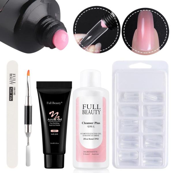 

nail gel 2021 builder poly kit with uv extension gels brush degreaser false tips form manicure tool set, Red;pink