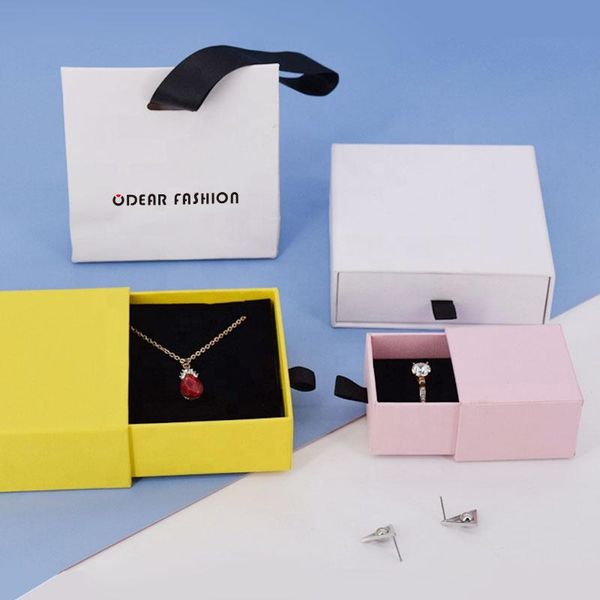 

jewelry pouches, bags wholesale 500pcs/lot luxury packaging cardboard box drawer slide ring boxes custom logo, Pink;blue