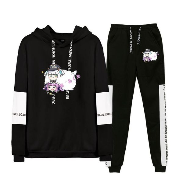 

men's tracksuits hololive vtuber minato aqua paint fall suit hoodies patchwork sweater sweatshirt ankle banded pant two piece set novel, Gray