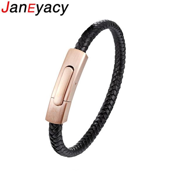 

link, chain 2021 fashion creative stainless steel bracelet ladies pulseira two-tone style simple buckle leather men, Black