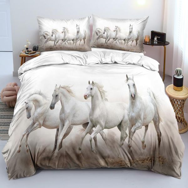 

bedding sets horse quilt cover 3d custom design white bed linen pillow slips 203*230cm full twin double  size animal set