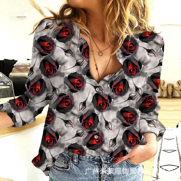 

women's blouses & shirts long sleeve shirt women summer fashion printed single-breasted loose casual for lugentolo, White