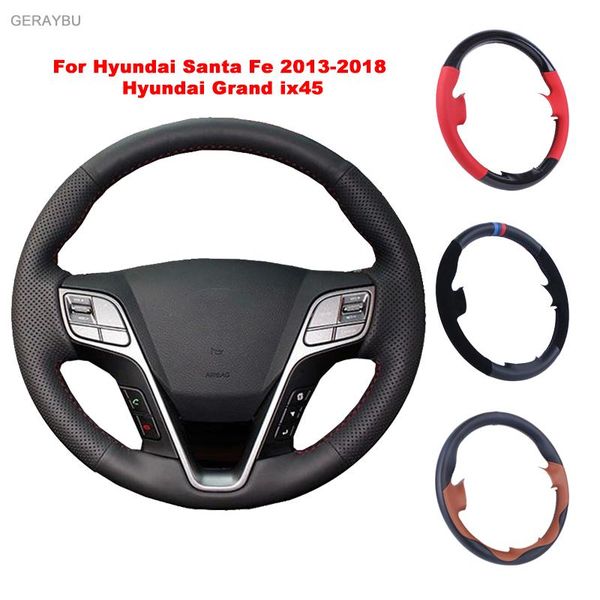 

steering wheel covers geraybu custom diy black artificial leather hand-sewn car cover for santa fe 2013-2021 grand ix45