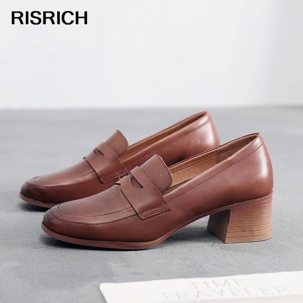 

dress shoes women penny loafers genuine leather designer pumps shoe for ladies girls spring autumn slip on heels handmade, Black