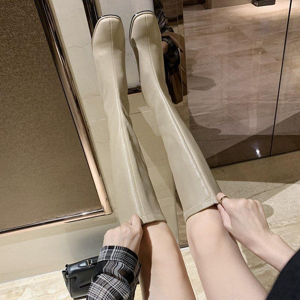 

boots slim flat thigh high platform women thick sole over the knee shoes black winter long 2021