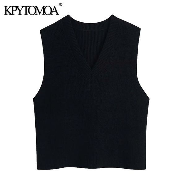 

women fashion office wear black knitted vest sweater v neck sleeveless female waistcoat chic 210420, Black;white