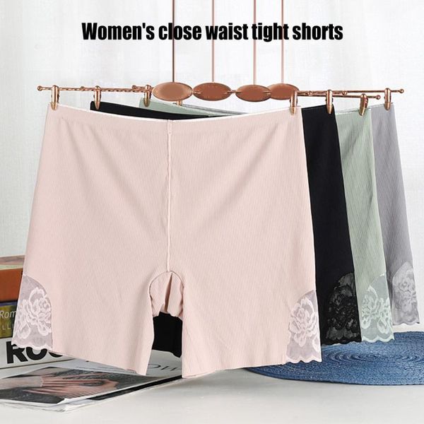 

women's shorts safty lace high waist large size breathable non curling for summer a66, White;black