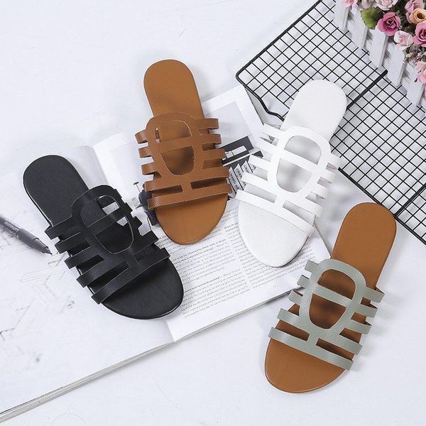 

summer fashion casual large size solid color beach open-toed flat sandals slippers, Black