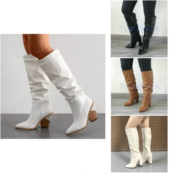 

boots clearance-sale white black cowboy knee for women wedge high heel pointed toe slouchy western cowgirl be7j