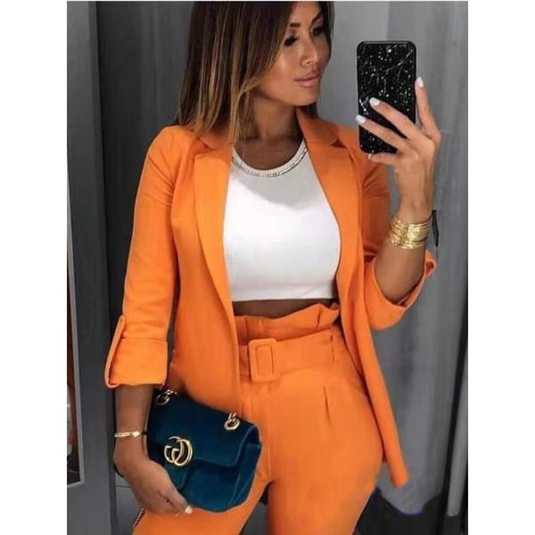 

ethnic clothing african 2021 winter fashion solid blazer turn-down collar long sleeve with nylon slim pencil pants casual women suit, Red