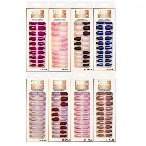 

24pcs artificial nails with glue matte detachable gauze box-packed fake nail tips full cover acrylic1, Red;gold