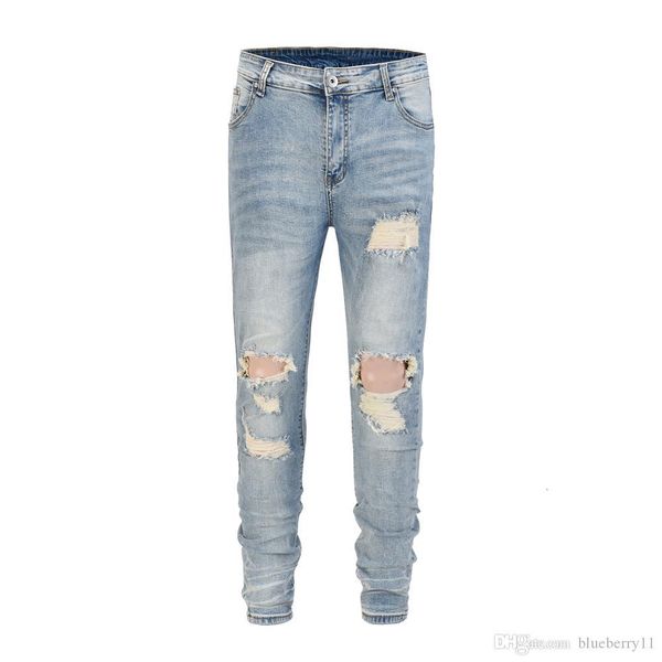 

men's shorts ny fit distressed stretch denim jeans hip hop streetwear ripped knee hole blue biker size 30-36 lhx5, White;black