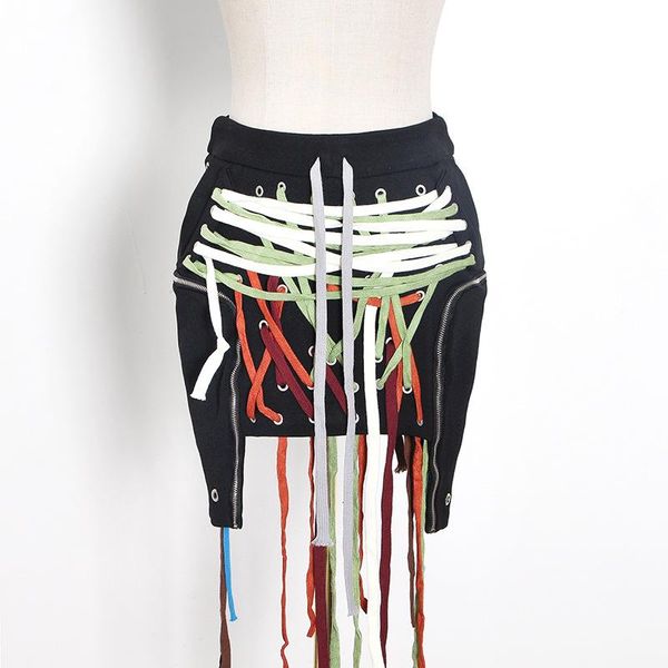 

skirts echoine bandage split colorful riband mini skirt, Black