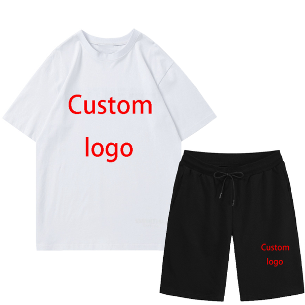 

men's tracksuits t-shirt shorts suit custom logo summer style cotton o-neck short-sleeved and women's fashion trendy fitness, Gray
