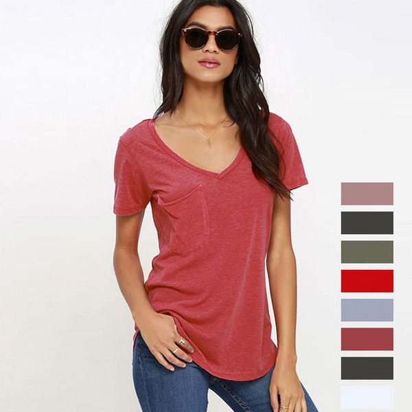 

women's blouses & shirts oversized women v neck solid color blouse summer ladies casual short sleeve pocket loose shirt lady plus size, White