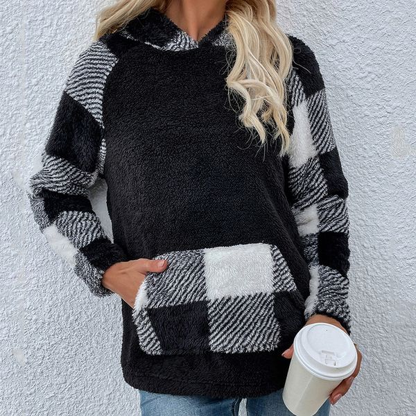 

causey female hoodie 2021 autumn european american womens wear polyester slim fit pullover warm plush long sleeve sweater black and white pl