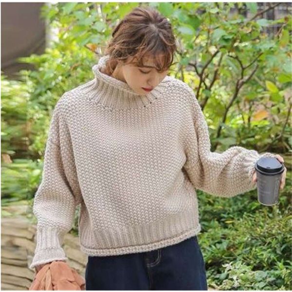 

fashion wear knitted autumn and winter loose roll high neck thickened thick thread wool, White;black