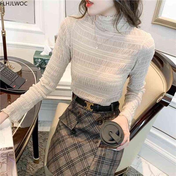 

women's knits & tees s korea style design fenimine clothes women fashion long sleeve slim fitted bodycon turtleneck and blous, White