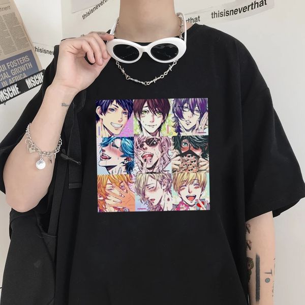 

vintage aesthetic harajuku anime yarichin club manga t shirt men women loose short sleeve cute t-shirt hip hop tee, White;black