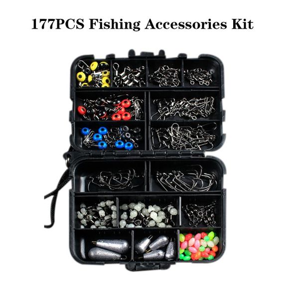 

fishing accessories kit set with tackle box including swivel slides ball bearing rolling snap barrel jig hook