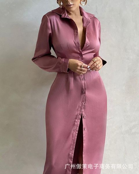 

casual dresses women's elegant slim long shirt satin skirt, Black;gray