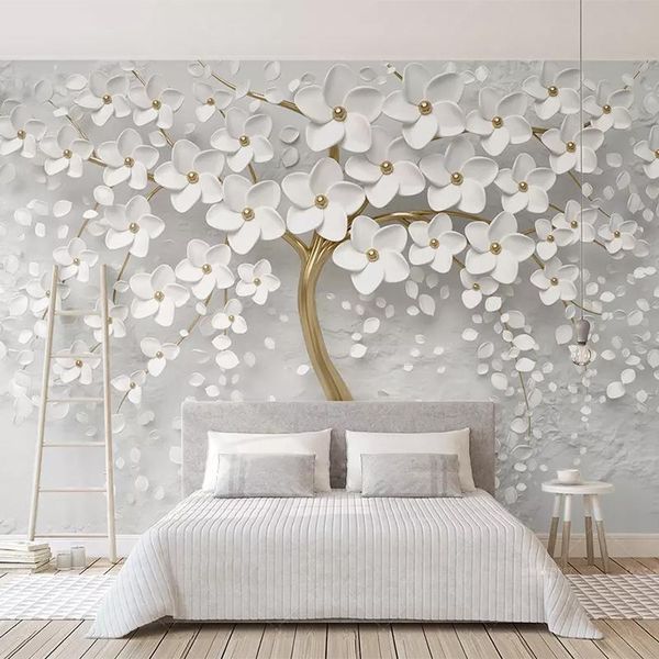 

wallpapers custom po murale 3d wallpaper wall murals embossed trees modern aesthetics white mural living room sofa bedroomall decoration