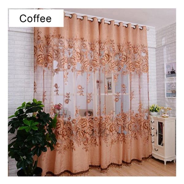

1pc luxury european tulle curtains flower jacquard window curtain drape bedroom balcony living room decor & drapes