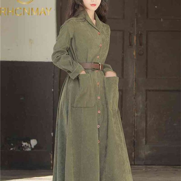 

women spring autumn solid color corduroy vestidos female retro mid-long thick warm dress ladies loose dresses 210506, Black;gray