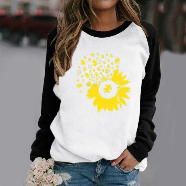 

women's hoodies & sweatshirts vintage sweatshirt sunflowers print long-sleeved autumn streetwear loose casual patchwork pullover female, Black