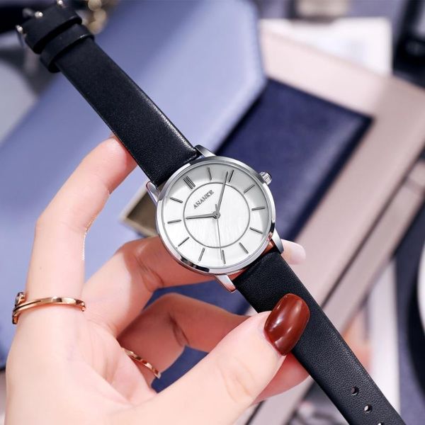 

women watch simple hardlex shell dial leather bracelet japanese movement ladies quartz wristwatch an35 wristwatches, Slivery;brown