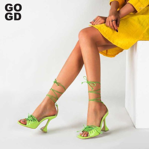 

sandals [gogd]sandal heels shoes 2021 fashion design square and flip-toe sandal green1, Black