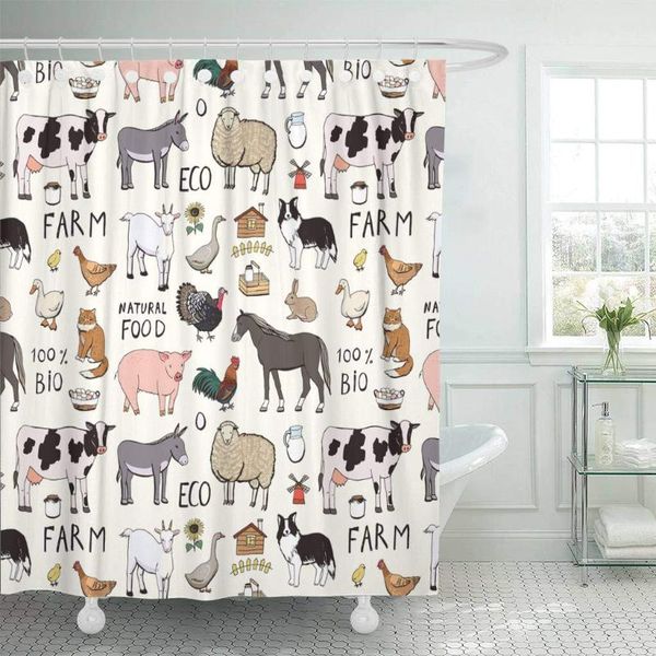 

shower curtains fabric curtain with hooks sketch farm animals pattern agriculture baby bird border collie cartoon cat 60"x72" deco