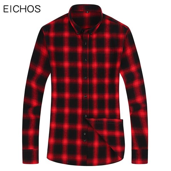 

mens cotton shirts formal classic plaid shirt for men quality soft fashion single patch pocket long sleeve red checkered men's casual, White;black
