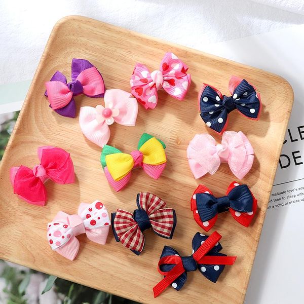

hair accessories 5pcs/set bow hairpin girl color printing baby children clips, Slivery;white