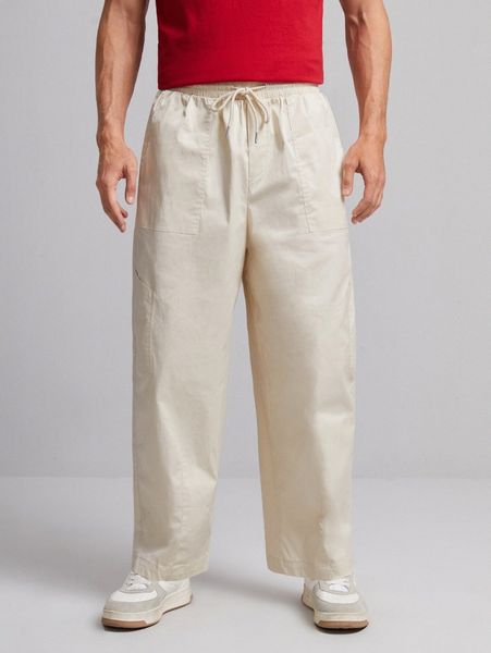 

men slant pocket drawstring wide leg pants p7ey#, Black