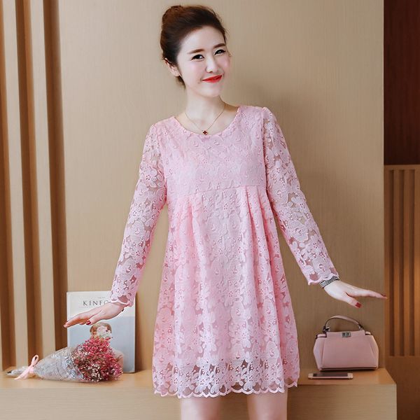 

autumn fashion hollow out elegant white lace party dress women long sleeve casual dresses 685e 210420, Black;gray