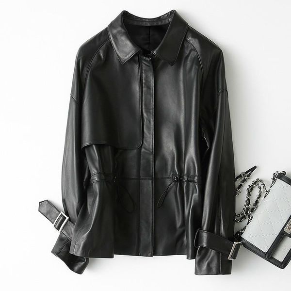 

women's leather & faux 2021 genuine jacket women spring autumn short sheepskin coat korean real campera mujer kqn29104 kj2317, Black
