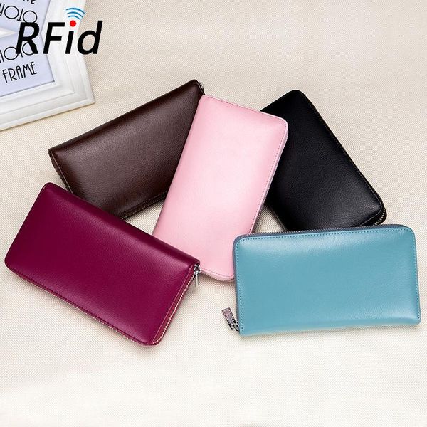 

card holders genuine leather organ wallet long passport holder rfid multi-card multi-function men and women large capacity, Brown;gray