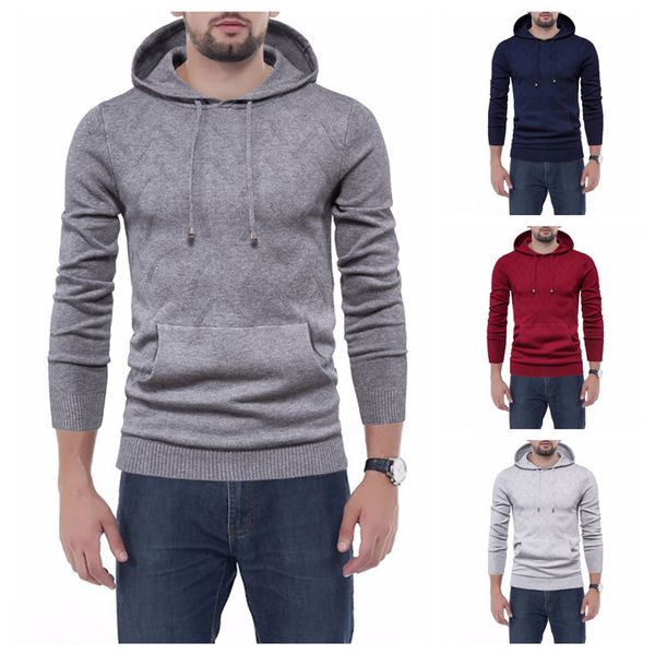 

Fashion Sweater Young Men's Diamond Hooded Casual Coat, Black