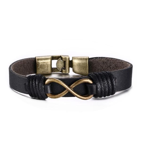 

infinity leather bracelet 22cm charm retro bangle with bronze alloy buckle men hand chain fashion jewelry link,, Black