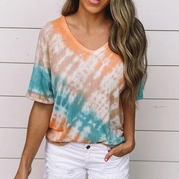 

women's blouses & shirts womens tie dye and harajuku v-neck short sleeve loose blouse summer casual blusas female pullover camisas de, White