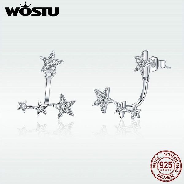 

stud wostu classic authentic 925 sterling silver earring with stars charming night sky for women gift dxe448, Golden;silver