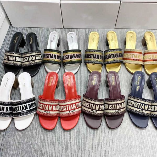 

women's shoes new style sandals summer d home embroidery letter thick heel one word slippers fashion wear zlh, Black