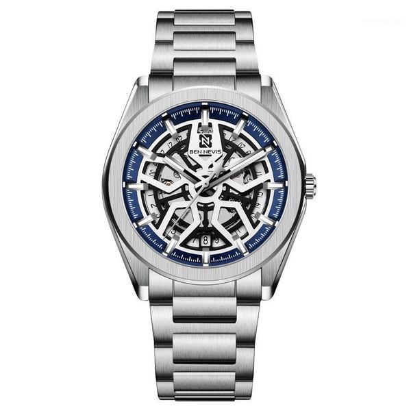 

brand men watches mechanical male boy silver blue all black drop clocks wristwatches, Slivery;brown