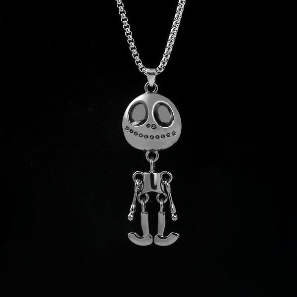 

chains hip hop necklace men and women trendy skeleton robot pendant stainless steel chain fashion personality accessories, Silver