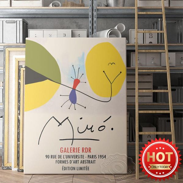 

paintings joan miro exhibition poster, abstract geometry wall painting, vintage stickers, color geometric shapes picture