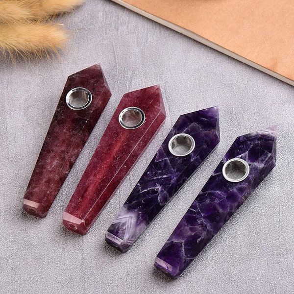 

decorative objects & figurines 1pc beautiful natural strawberry crysta carving stick pipette quartz crystal pipe for reiki healing energy di